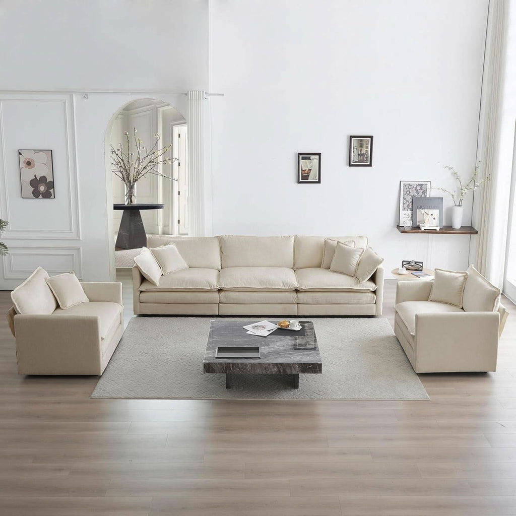 Light Coffee Chenille 3 Piece Sofa Set With Two Singles