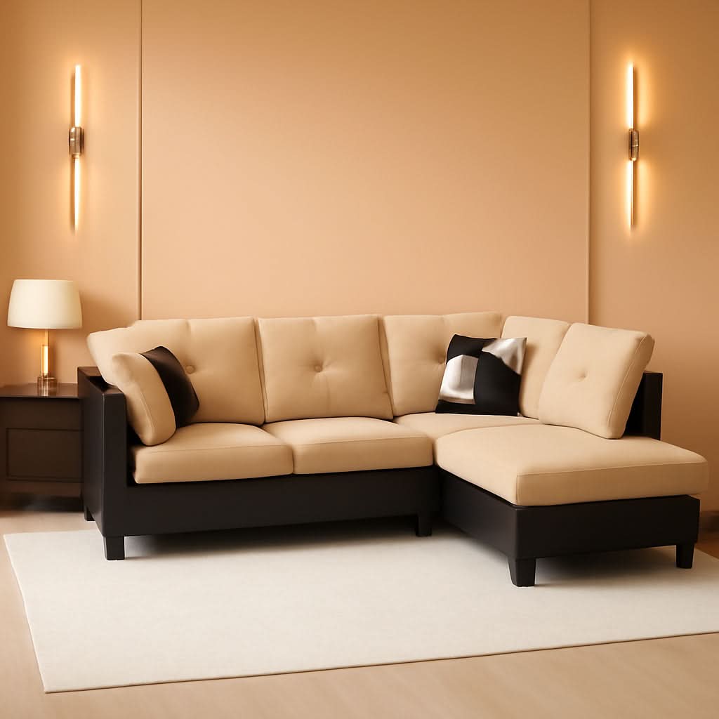 2 Piece L Shaped Sectional Sofa Set Beige Microfiber Right Hand Facing Ideal For Living Room
