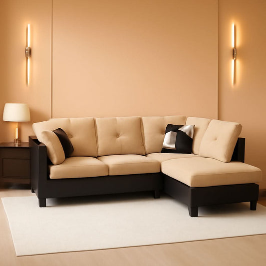 2 Piece L Shaped Sectional Sofa Set Beige Microfiber Right Hand Facing Ideal For Living Room
