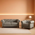 Grey Chesterfield Leather Living Room Set With Scroll Arms
