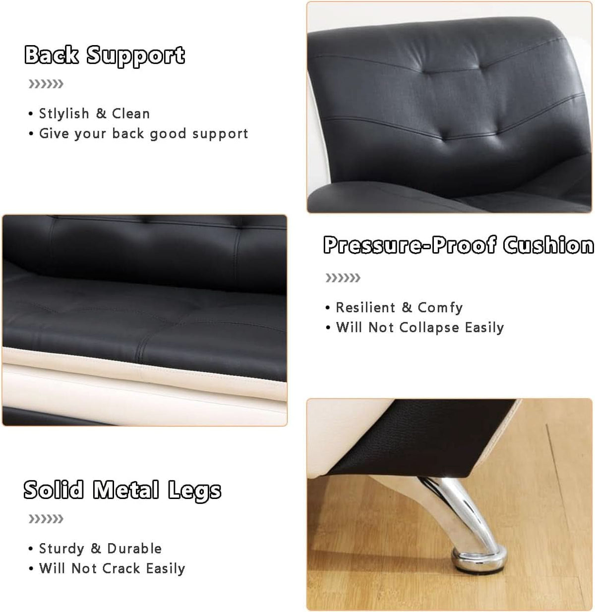 Leather Sofa Set With Loveseat For Living Room Black White