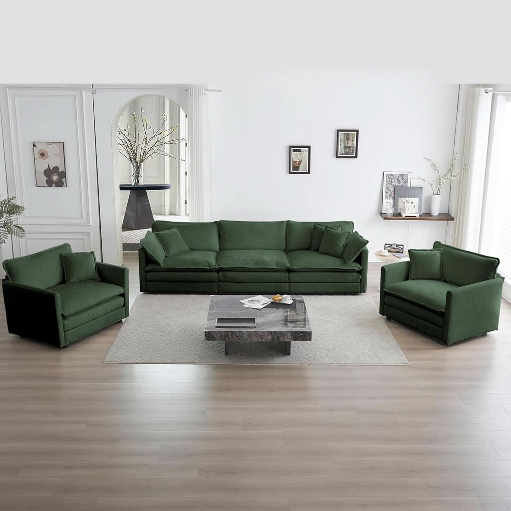 3 Piece Evergreen Sofa Set Chenille Modular For Living Room