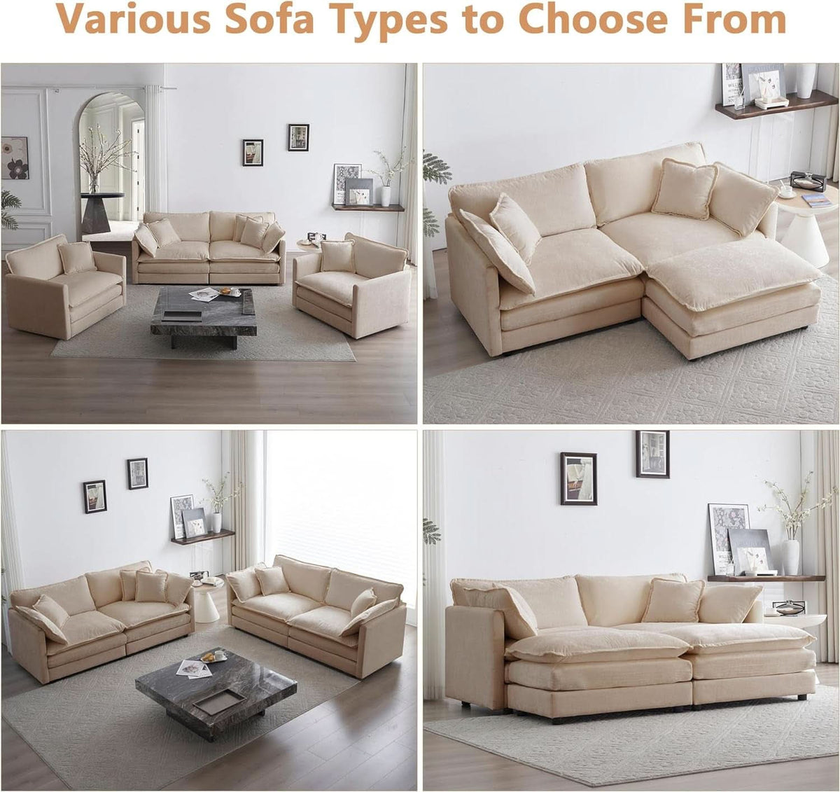 Light Coffee Chenille 2 Piece Loveseat Couch And Armchair