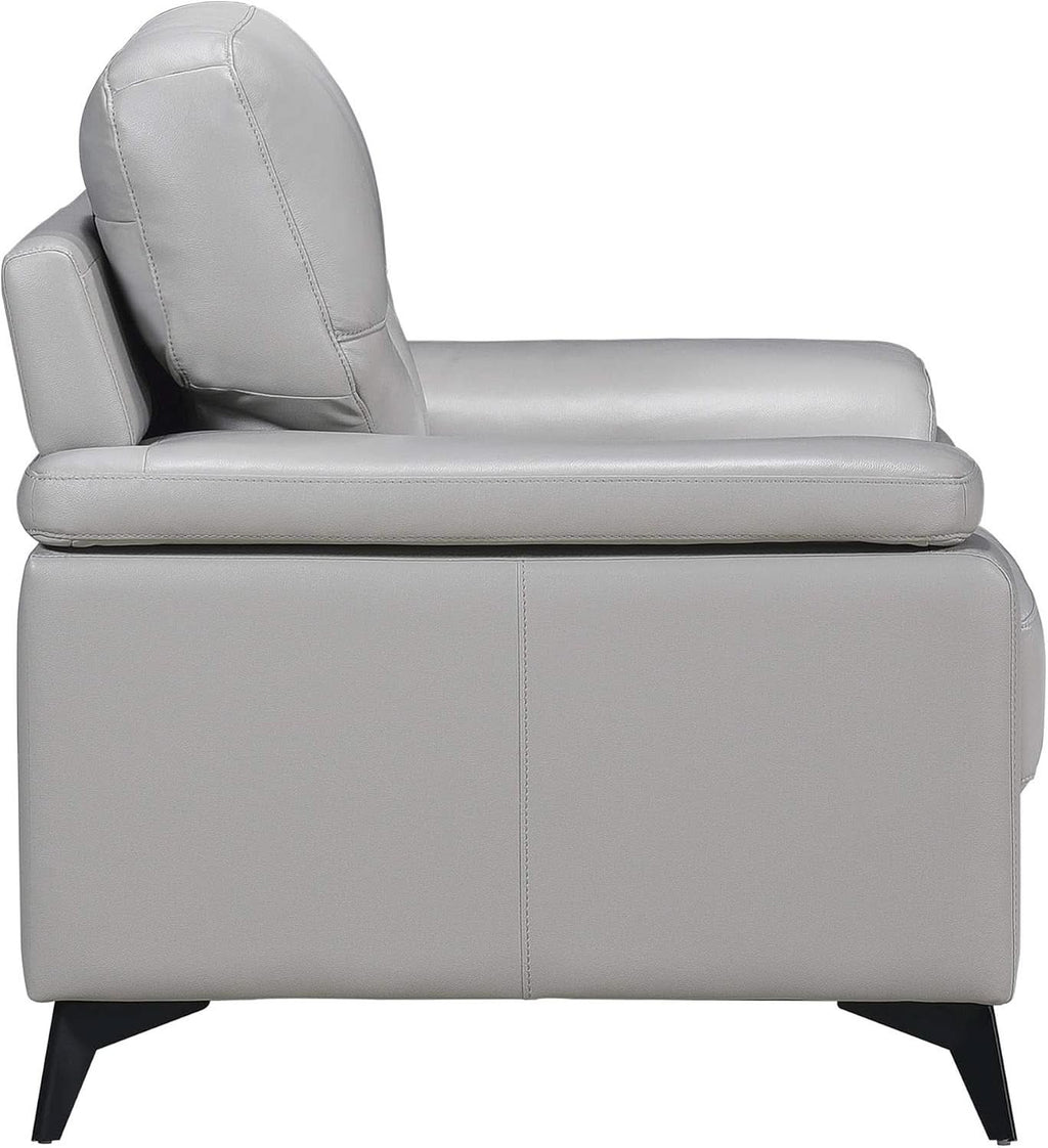 89 Inch Leather Sofa Silver Gray With Metal Legs Wood Frame