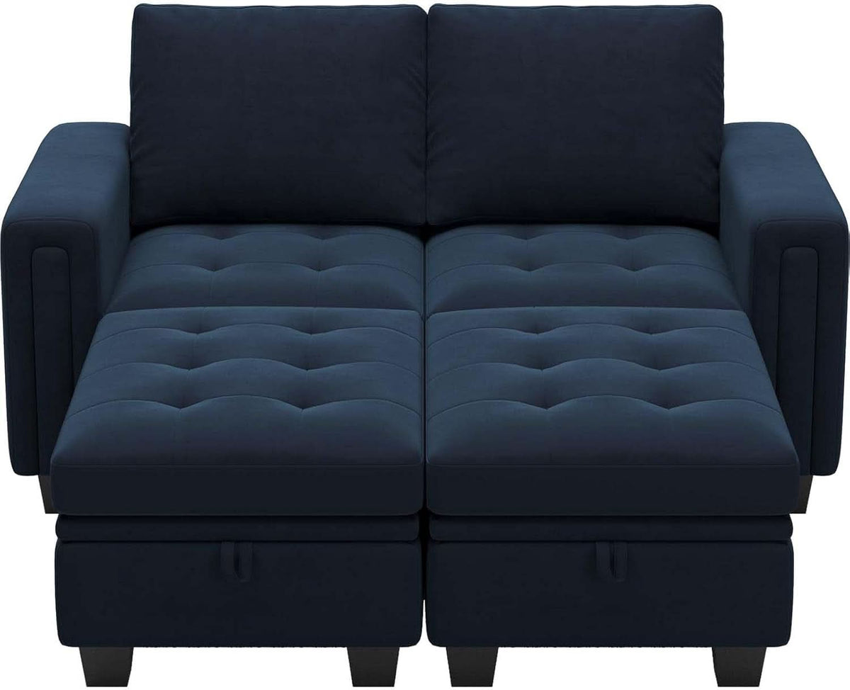 Velvet Modular Sectional Sofa With Storage Sleeper Blue