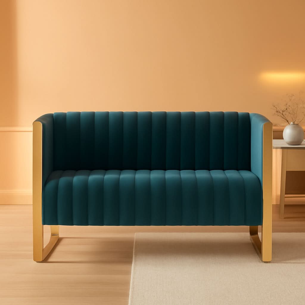 57 Inch Teal Velvet Loveseat For Living Room High Density Foam