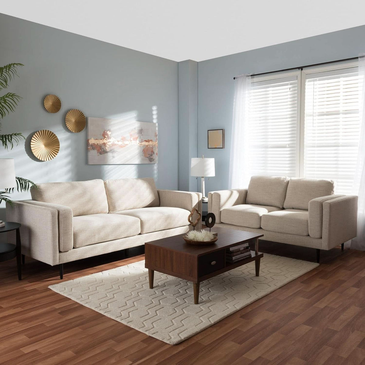Noa Light Beige Fabric Upholstered 2Piece Living Room Set