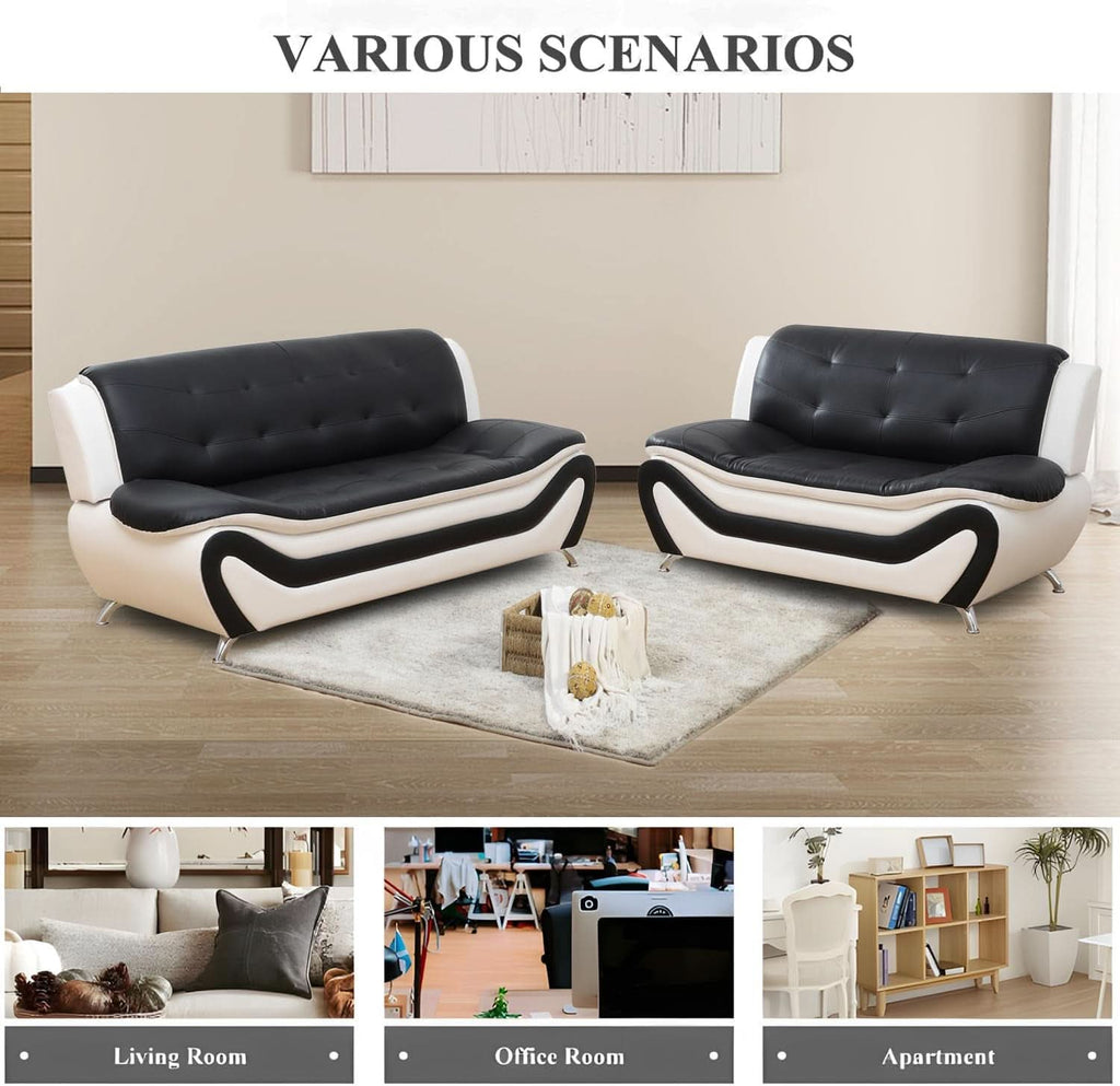 Faux Leather Sofa And Loveseat Set 2 Piece White And Black