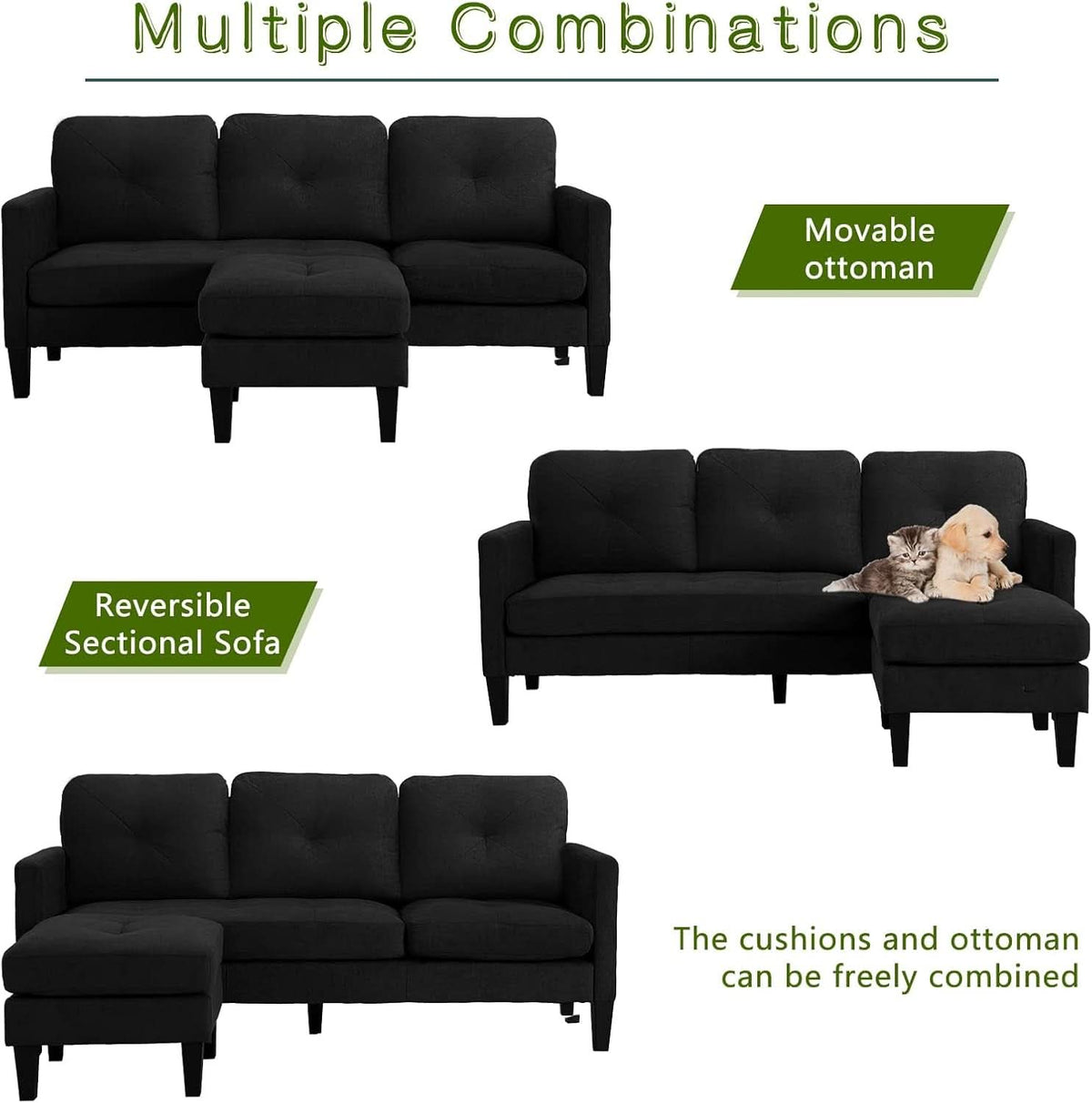 Adjustable L Shaped Sofa With Storage In Black Nordic Style