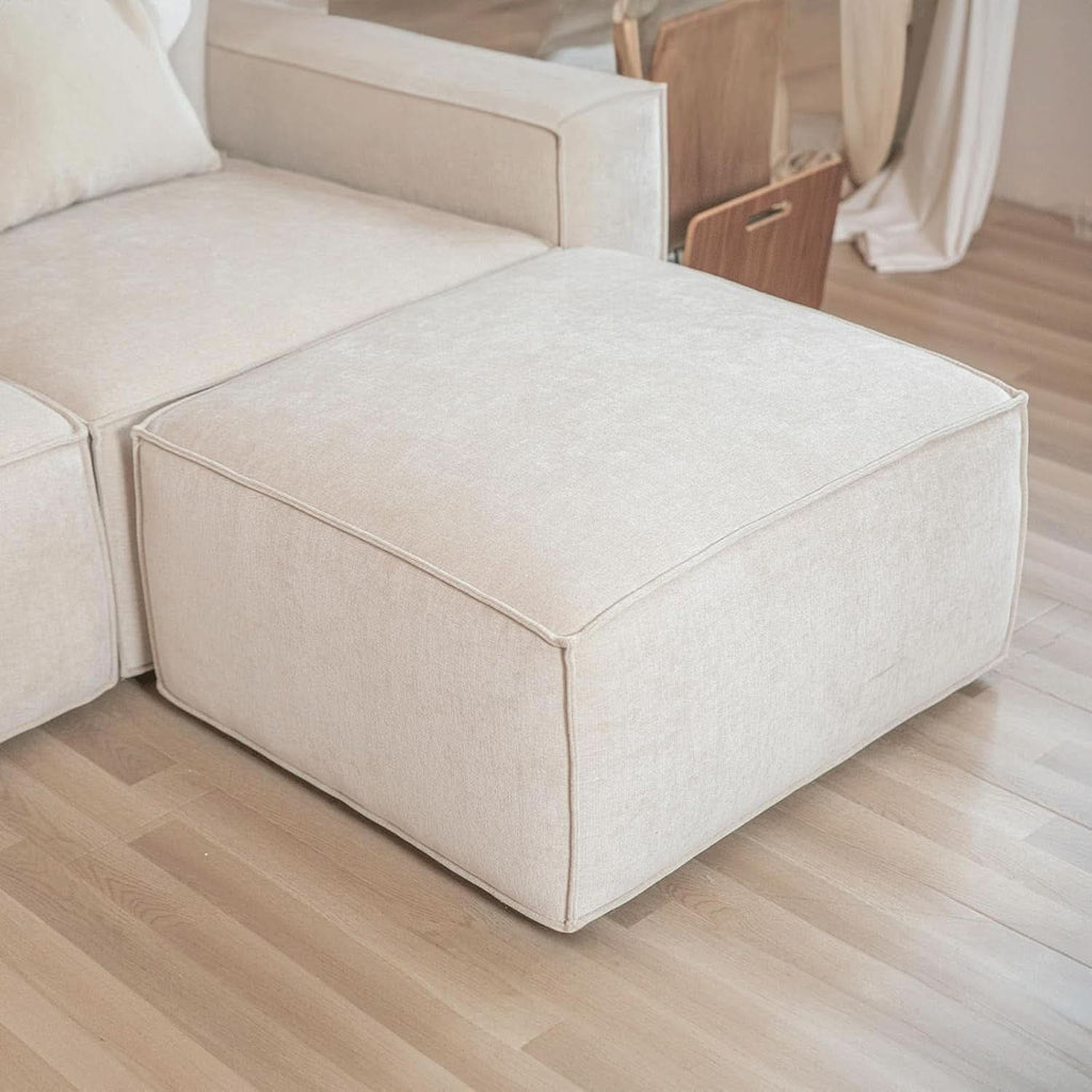 Modular Sectional Sofa Set Linen Cream With Ottoman And Chaise