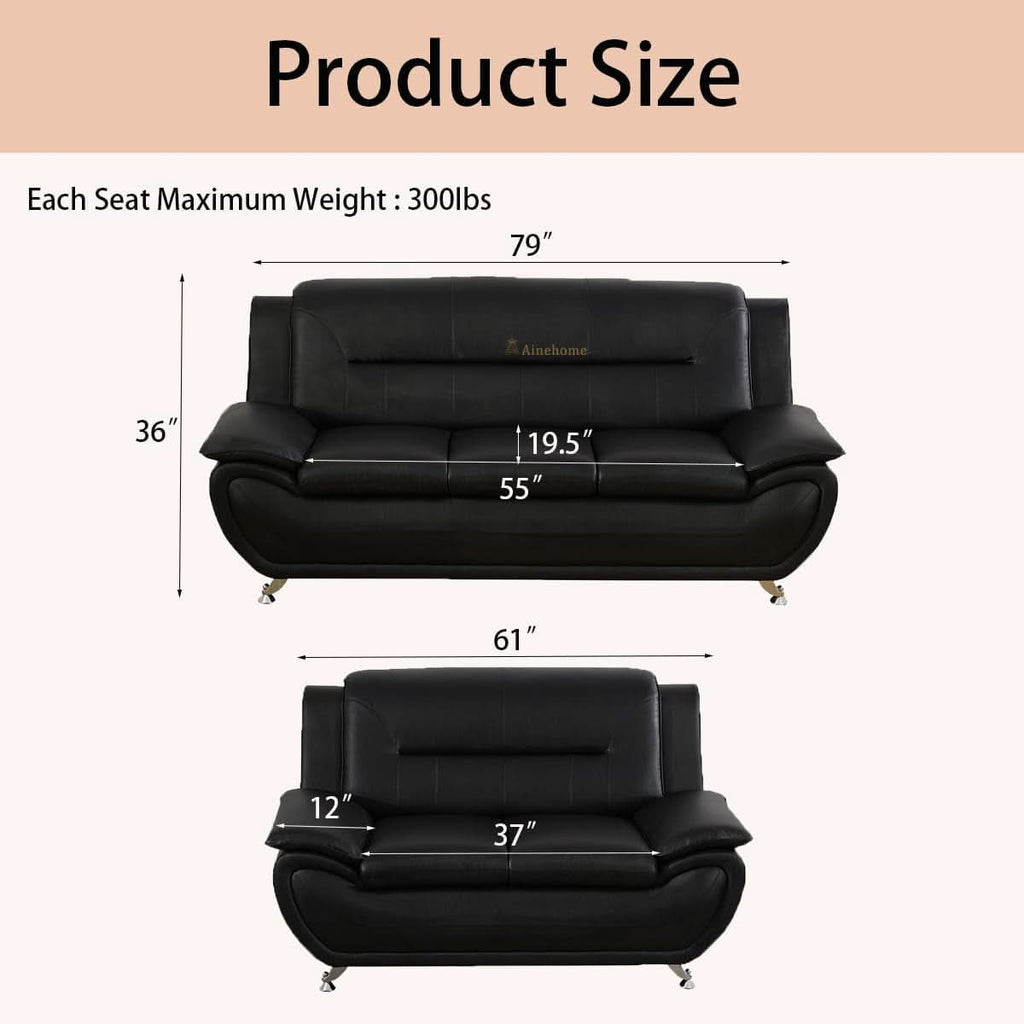 Black 5 Seat Faux Leather Sectional Sofa Set For Living Room