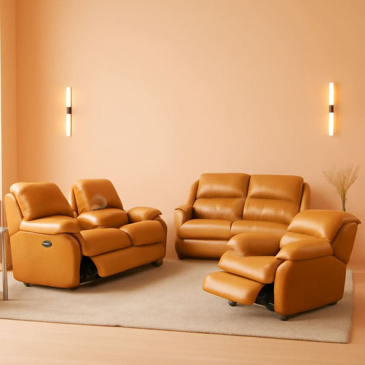 Leather Manual Recliner Sofa Set Ginger 3Piece Living Room