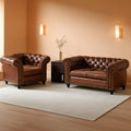 Two Piece Living Room Set Chesterfield Leather Sofa And Chair With Scroll Arms In Dark Brown