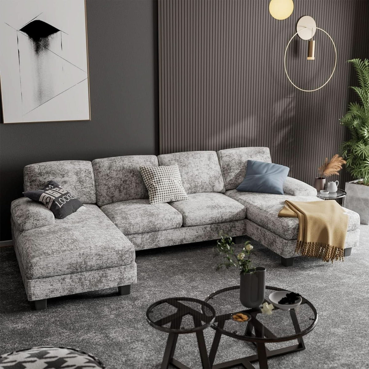 2 Piece Fabric Sectional Sofa With Reversible Chaise