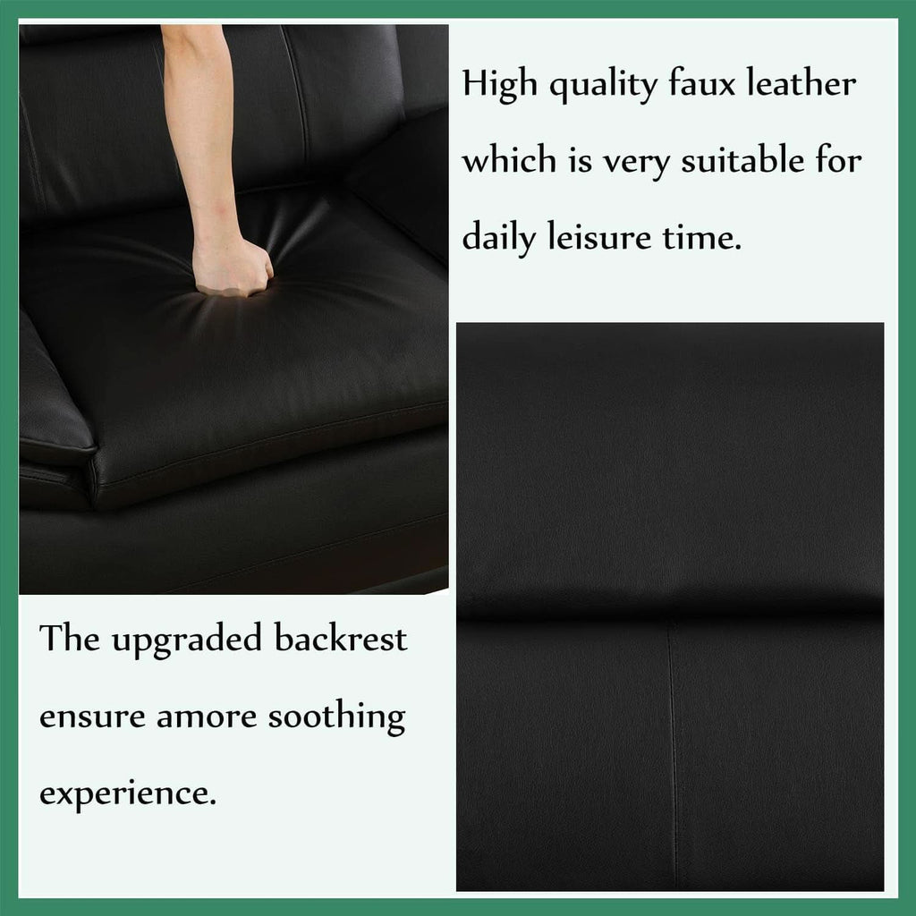 Leather Sofa Set 3 Piece Black Living Room Furniture