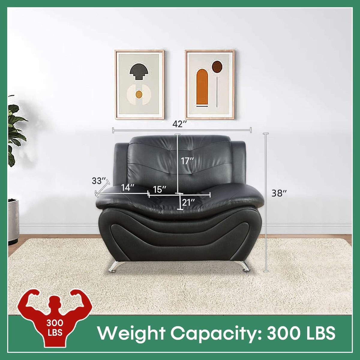 Leather Sofa Set 3 Piece With Loveseat And Armchair For Living Room Black
