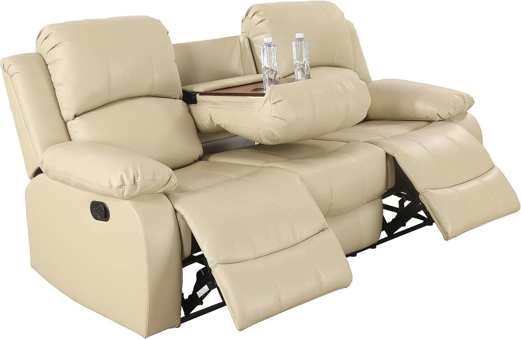 Beige 3 Piece Manual Recliner Sofa Set With Cup Holders