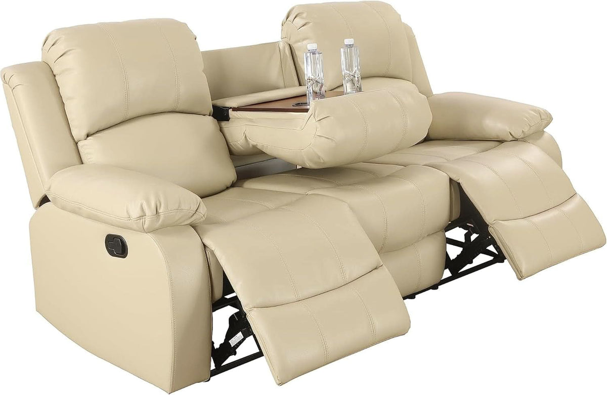 Beige 3 Piece Manual Recliner Sofa Set With Cup Holders