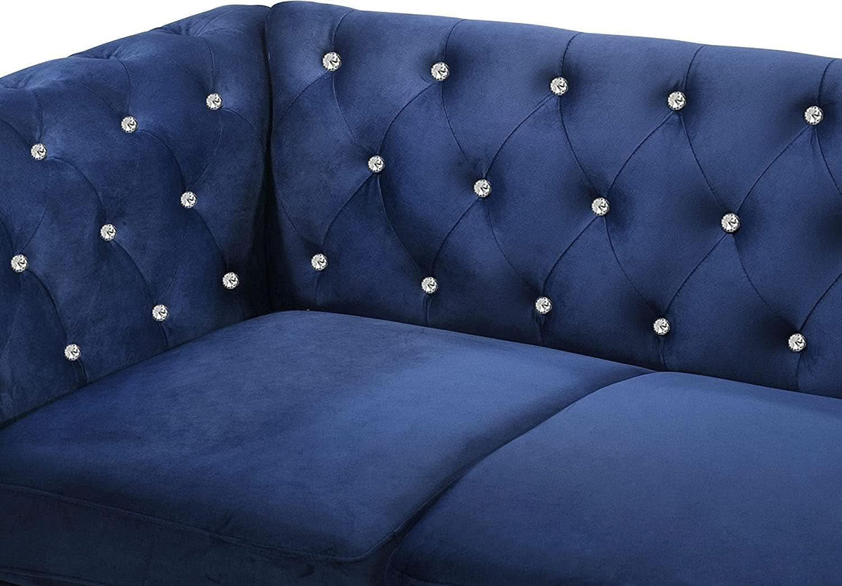 Royal Blue Crystal Tufted Velvet Sofa and Loveseat Set