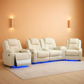 Leather Power Recliner Sofa Set Cream White With USB Port