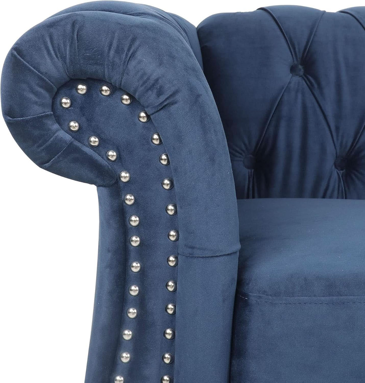 Three Piece Blue Velvet Chesterfield Sofa Set With Club Chair And Loveseat For Living Room