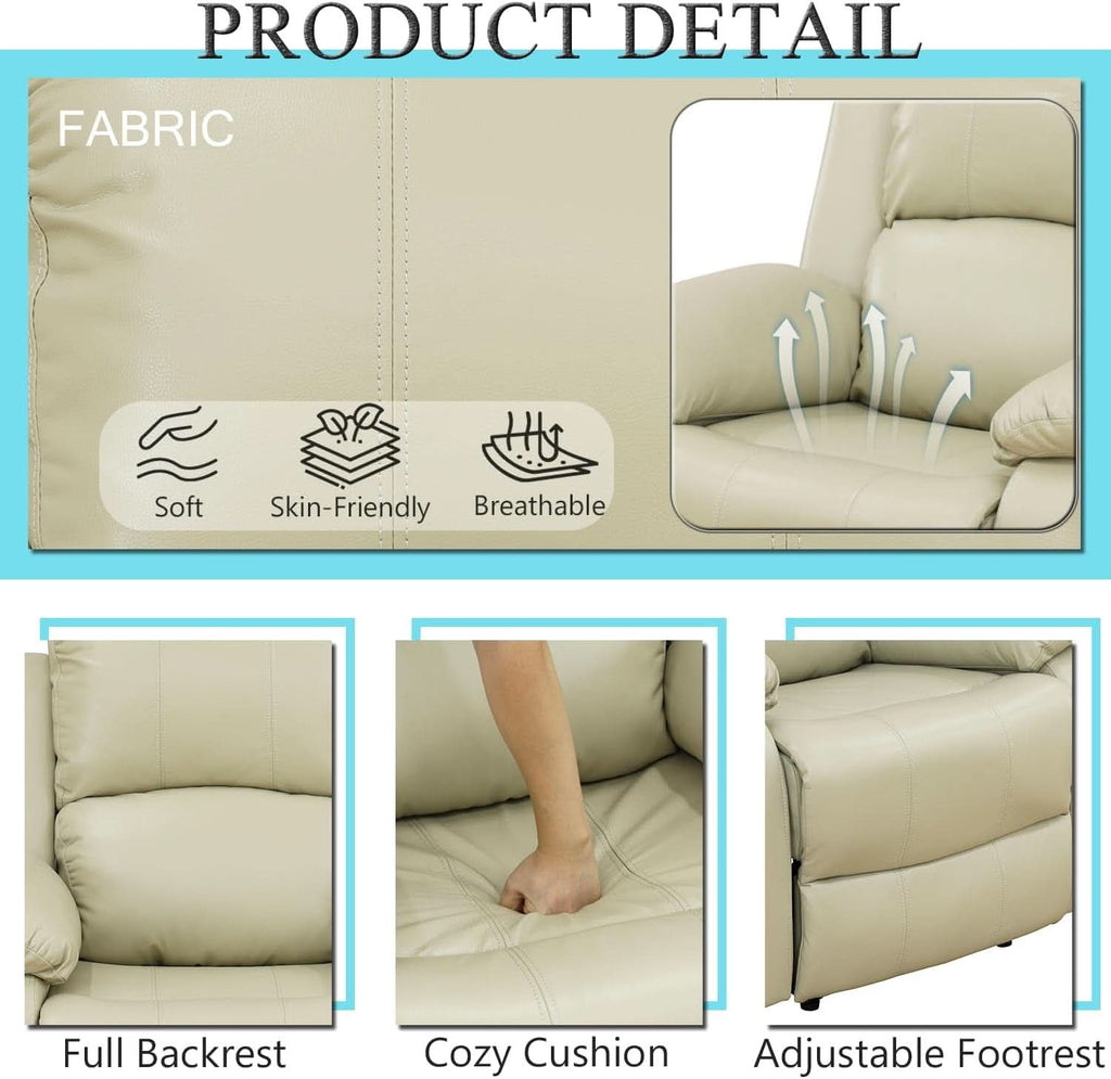 Beige Leather Recliner Sofa Set With Storage And Cup Holder