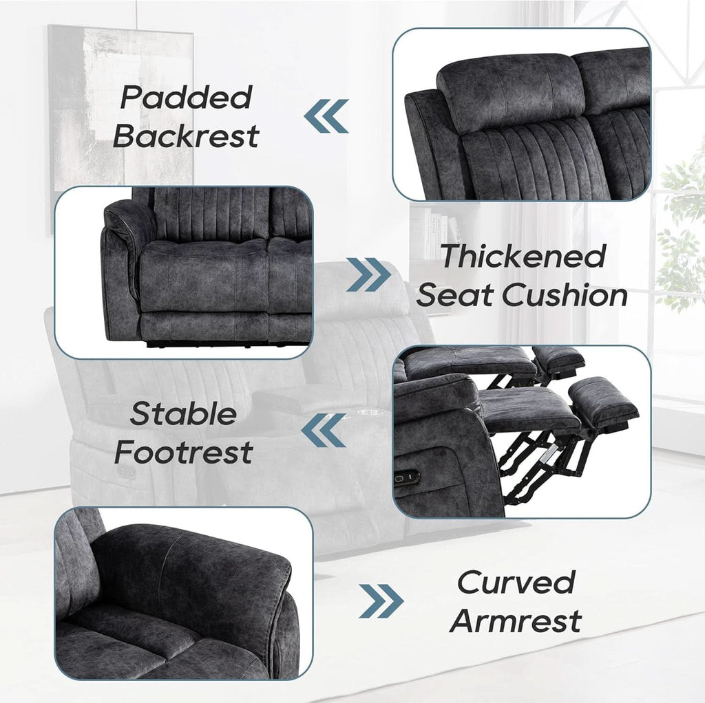 Grey Zero Gravity Reclining Sofa Set With Adjustable Headrest