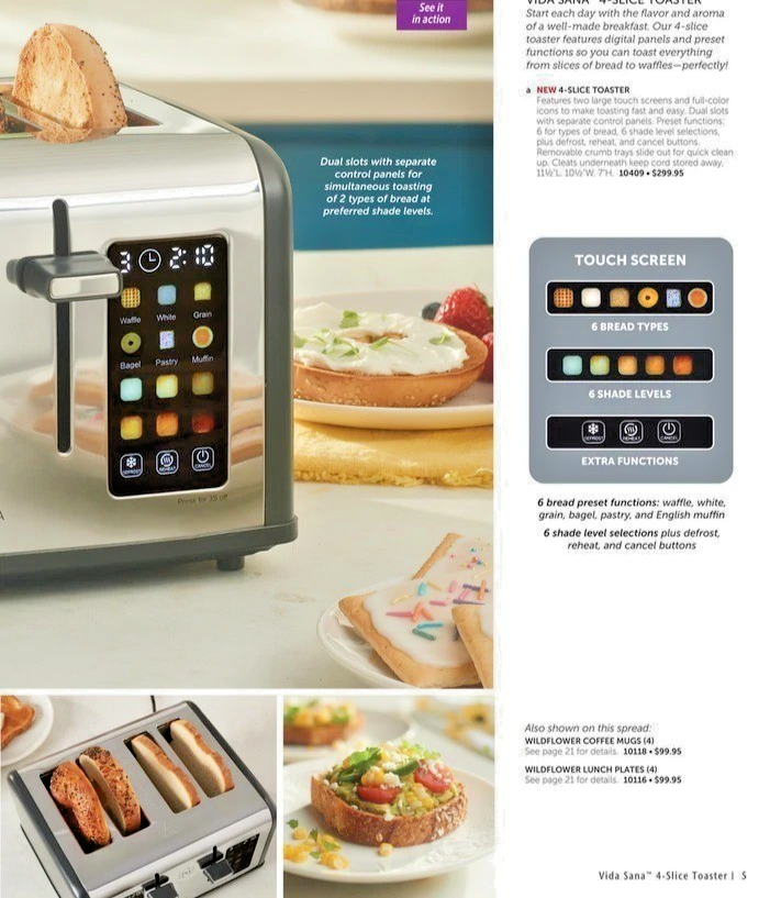 Princess House Vida Sana 4 Slice Toaster Touchscreen Dual Control 1650W