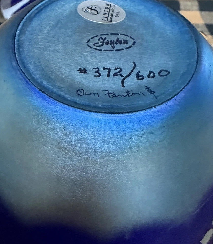 Fenton Favrene Satin Sunflower Vase Cobalt Blue Signed Don Fenton Ltd Ed 372/600