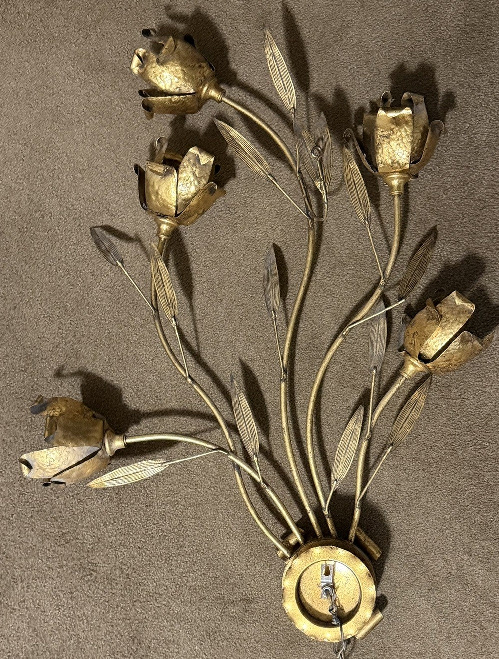 Rare  Hans Kogl Gold Leaf and Tulips Wall Sconce 1970's Hollywood Regency
