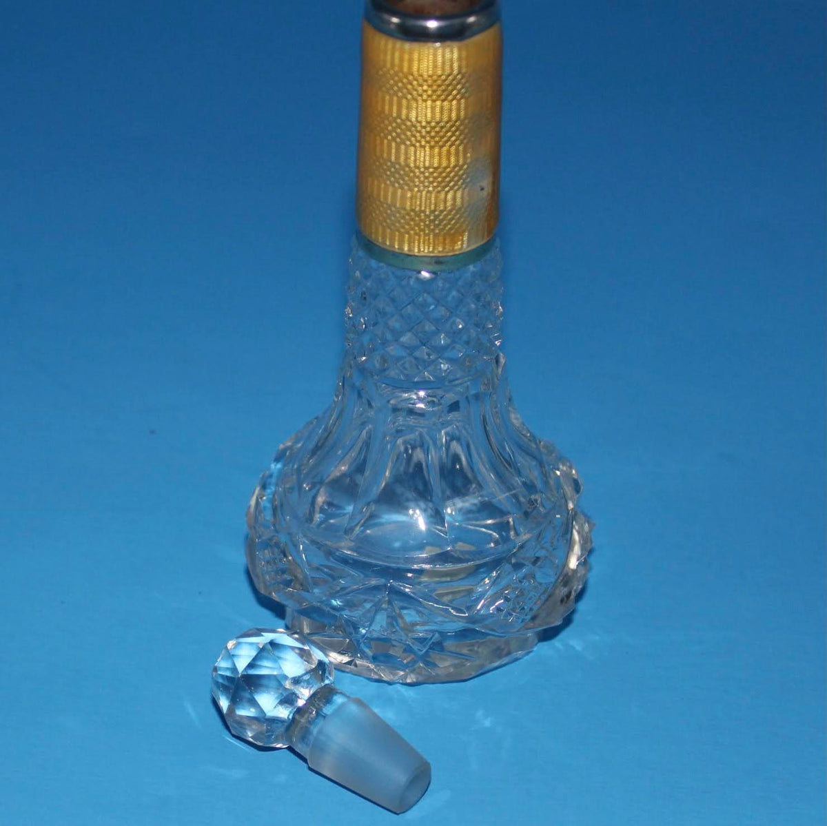 Antique Henry Perkins & Sons Sterling Guilloche Enamel Cut Glass Perfume Bottle