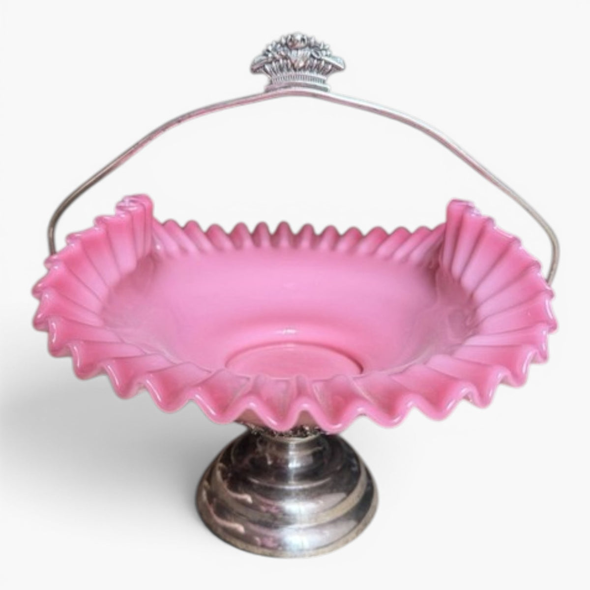 Antique Columbia Silver Co Pink Cased Glass Bride’s Basket Quadruple Plate