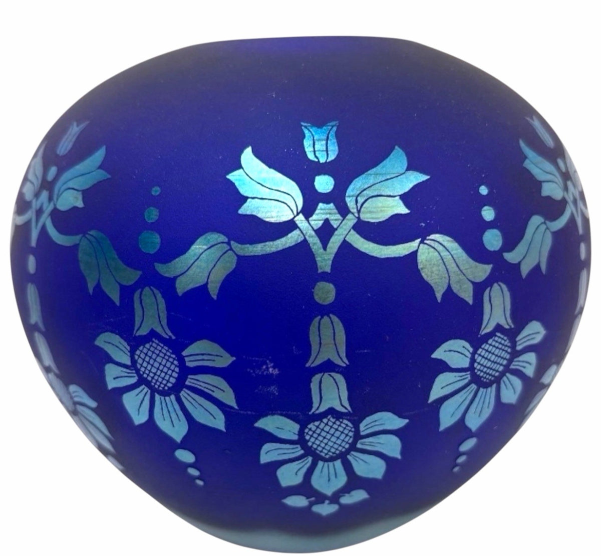 Fenton Favrene Satin Sunflower Vase Cobalt Blue Signed Don Fenton Ltd Ed 372/600
