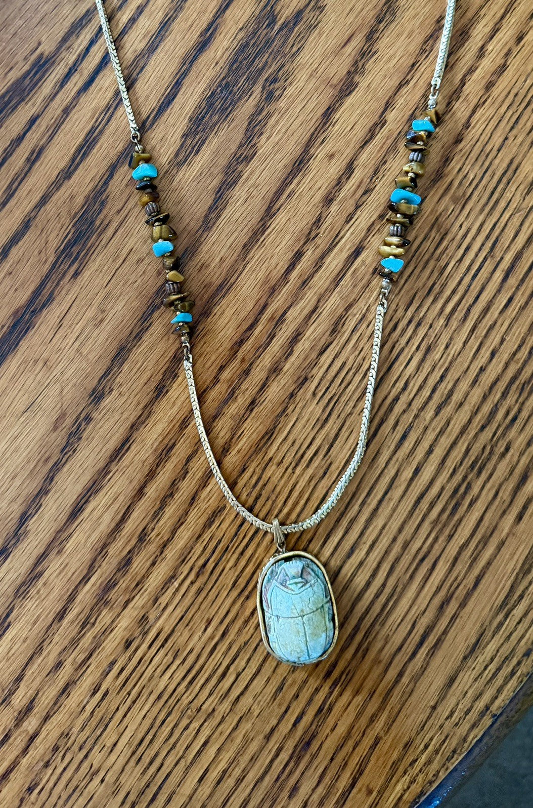 Vintage MIRIAM HASKELL Egyptian Revival Scarab Bettle Pendant 16" Necklace