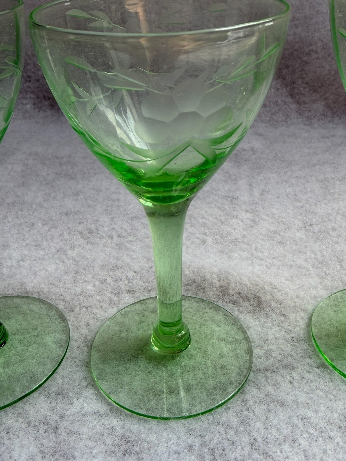 Uranium Glass Cordial Glasses UV Reactive Stemware Set of 4