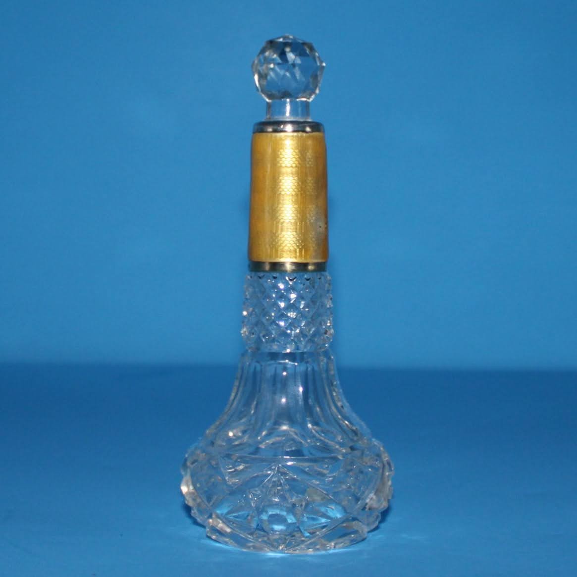 Antique Henry Perkins & Sons Sterling Guilloche Enamel Cut Glass Perfume Bottle