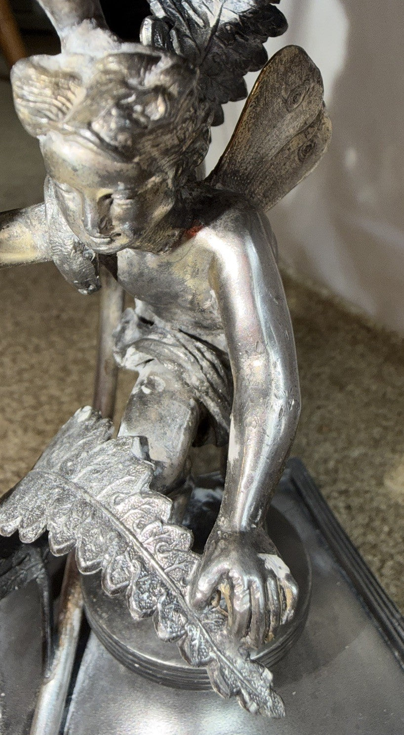 RARE VICTORIAN DERBY SILVER WINGED PUTTI CENTERPIECE GLASS BOWL SILVERPLATE