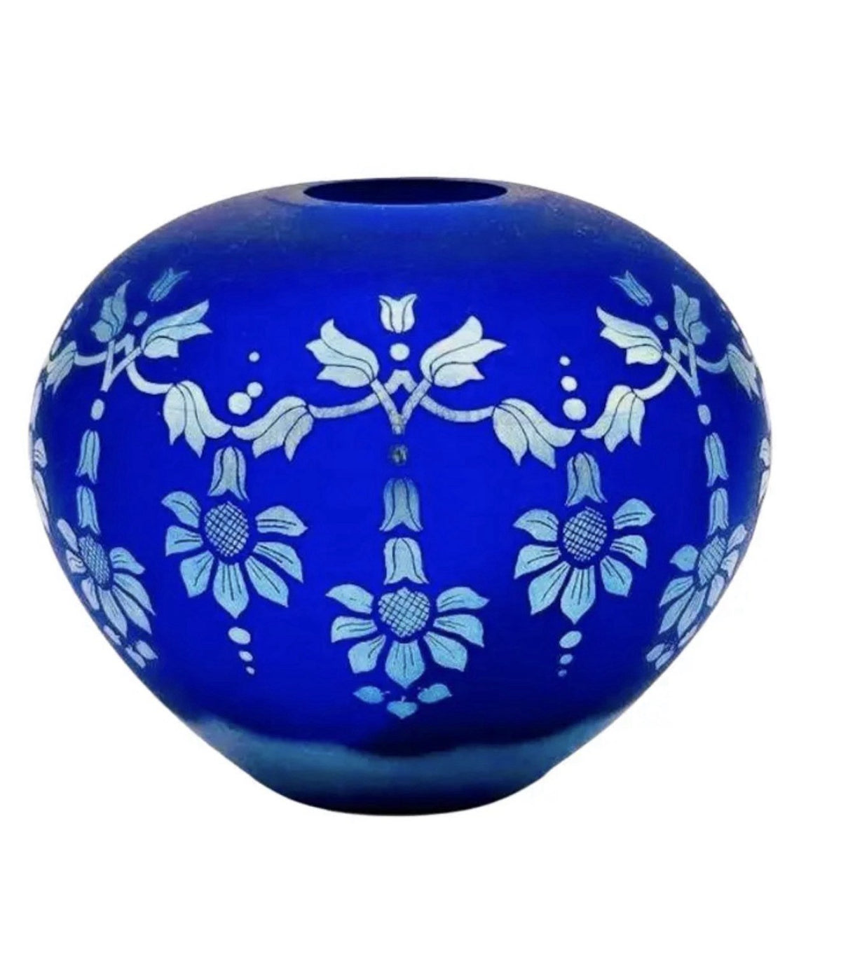 Fenton Favrene Satin Sunflower Vase Cobalt Blue Signed Don Fenton Ltd Ed 372/600