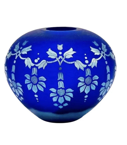 Fenton Favrene Satin Sunflower Vase Cobalt Blue Signed Don Fenton Ltd Ed 372/600