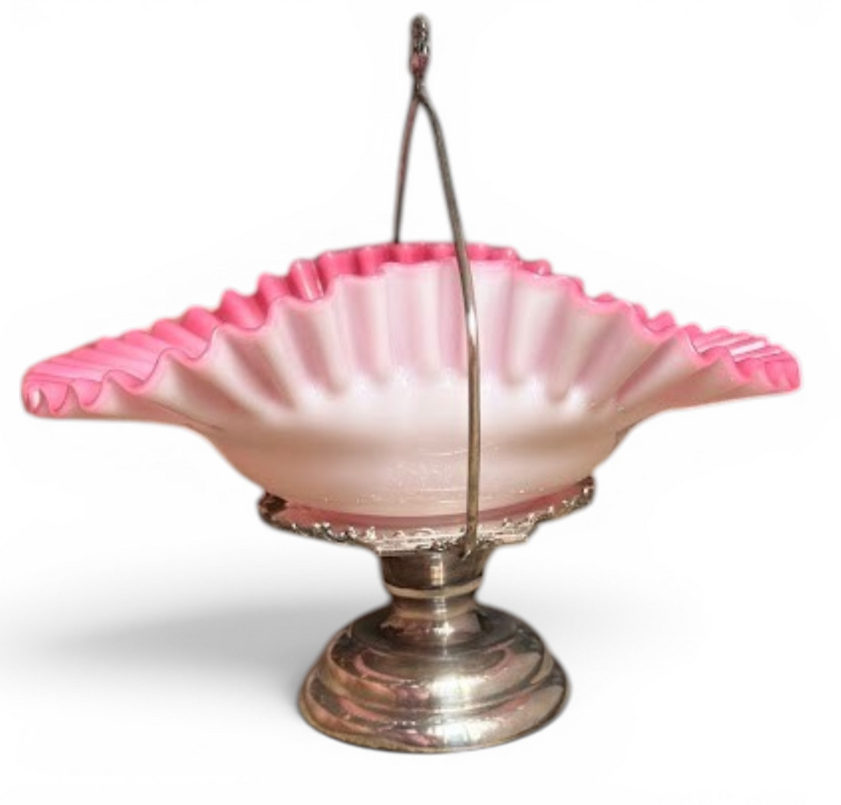 Antique Columbia Silver Co Pink Cased Glass Bride’s Basket Quadruple Plate