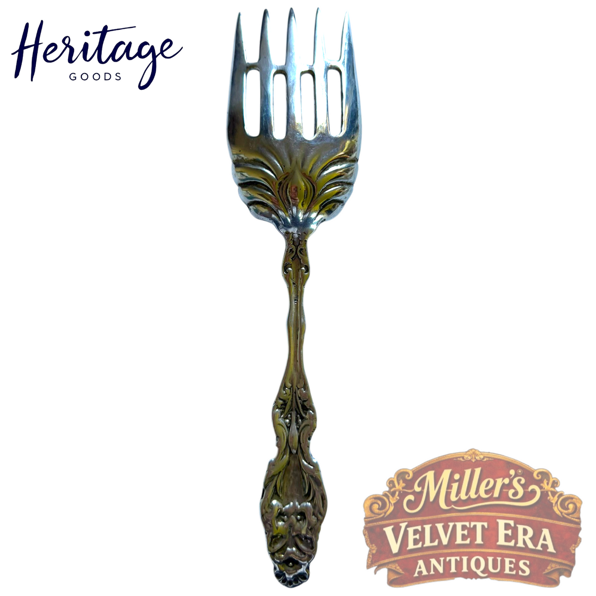 Lily by Whiting Sterling Silver Large Serving Fork w/ bar 9" No Monogram 123 gr