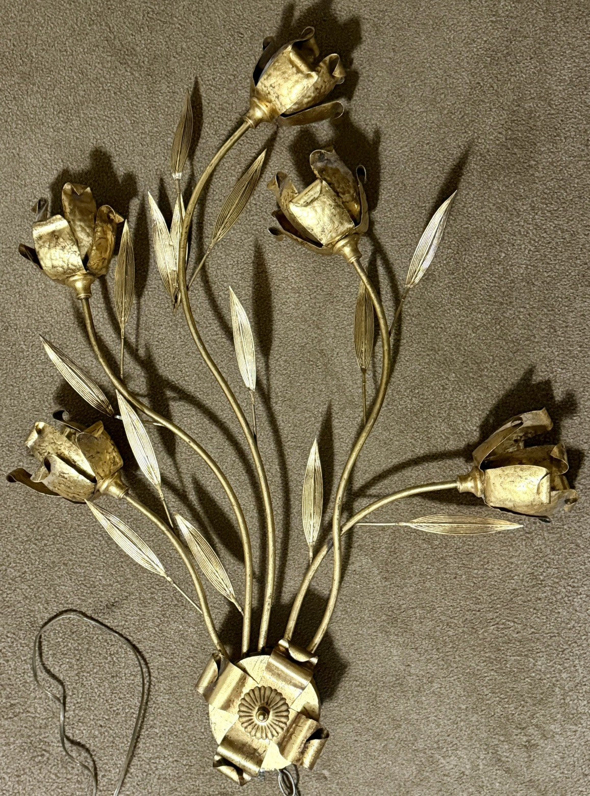 Rare  Hans Kogl Gold Leaf and Tulips Wall Sconce 1970's Hollywood Regency