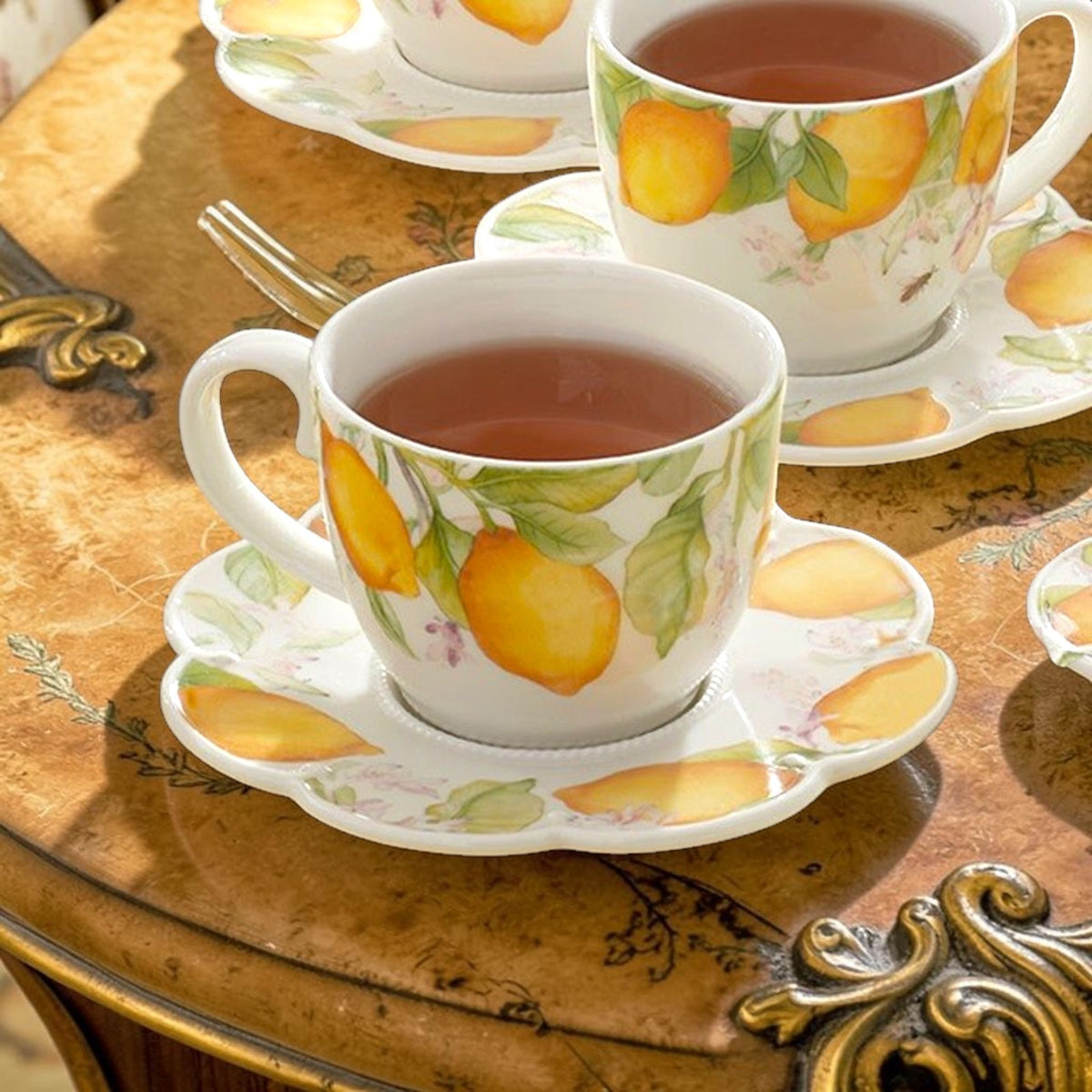 Princess House Marbella Limoncello Lemon Stoneware Tea Cup & Saucer 4 Set