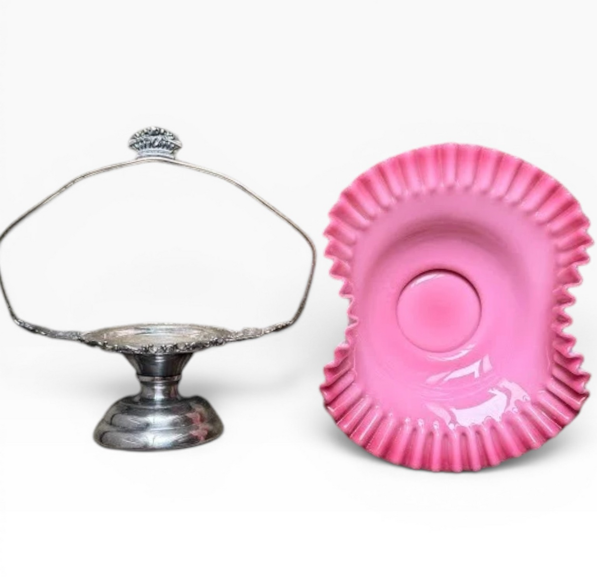 Antique Columbia Silver Co Pink Cased Glass Bride’s Basket Quadruple Plate