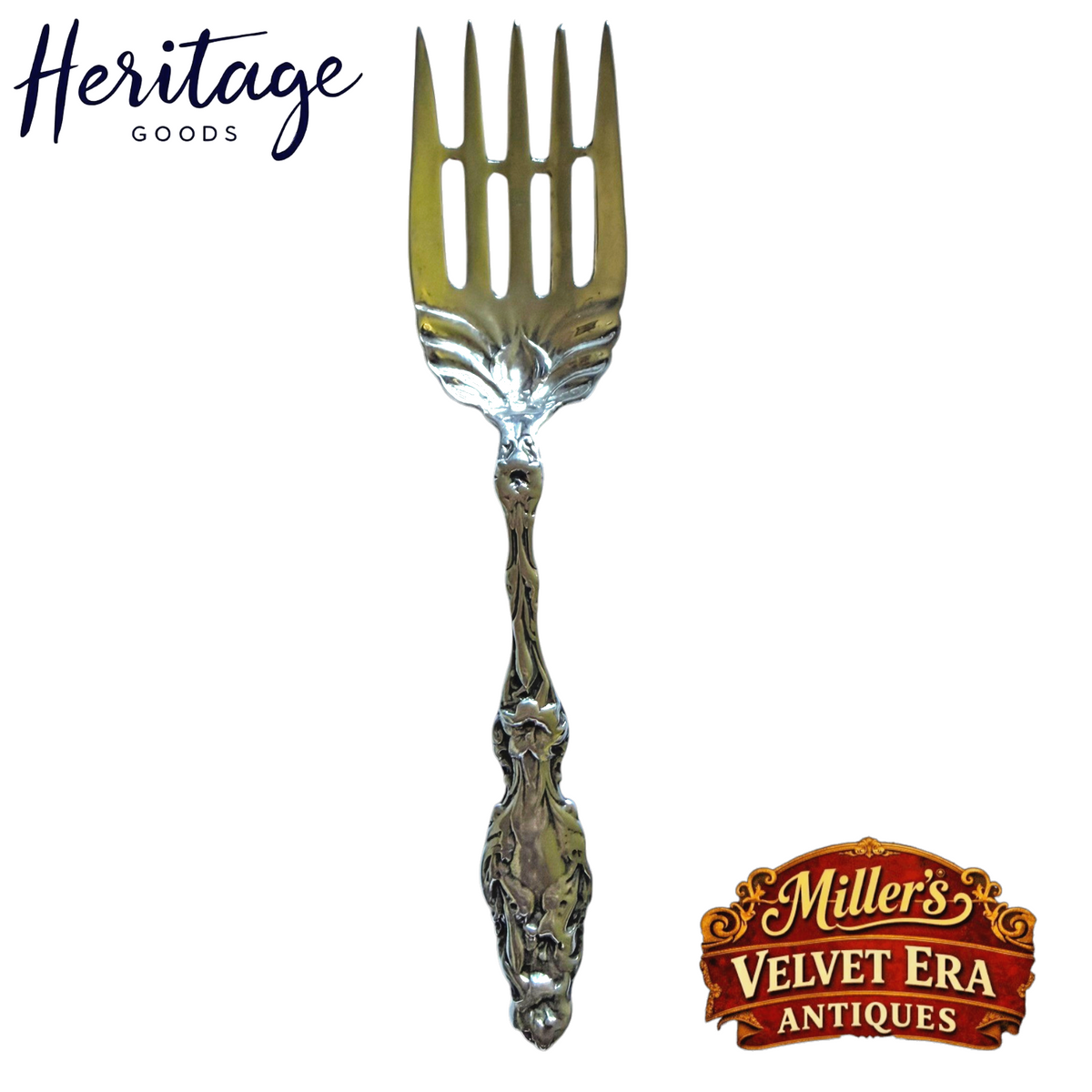Lily by Whiting Sterling Silver Large Serving Fork w/ bar 9" No Monogram 123 gr