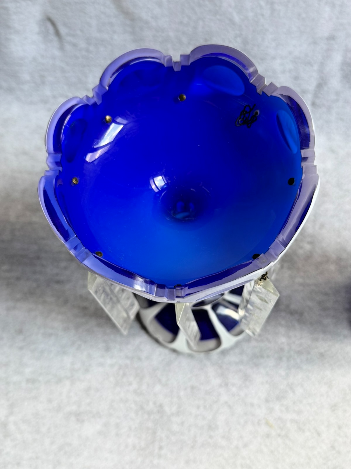 Antique Pair Bohemian Cobalt Blue White Overlay Mantel Lustres Crystal Prisms