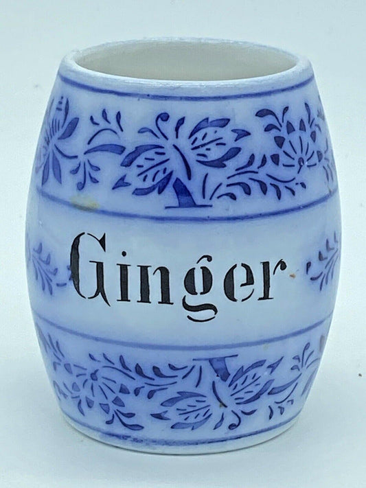 Antique Victorian Flow Blue “Ginger” Jar Apothecary Kitchen Canister