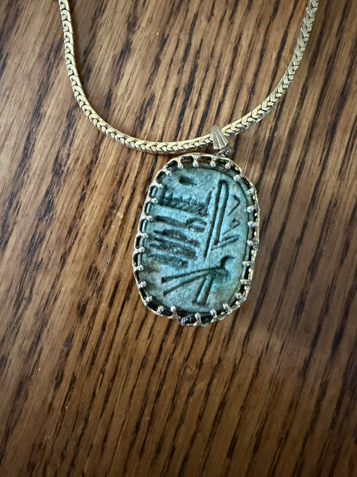 Vintage MIRIAM HASKELL Egyptian Revival Scarab Bettle Pendant 16" Necklace