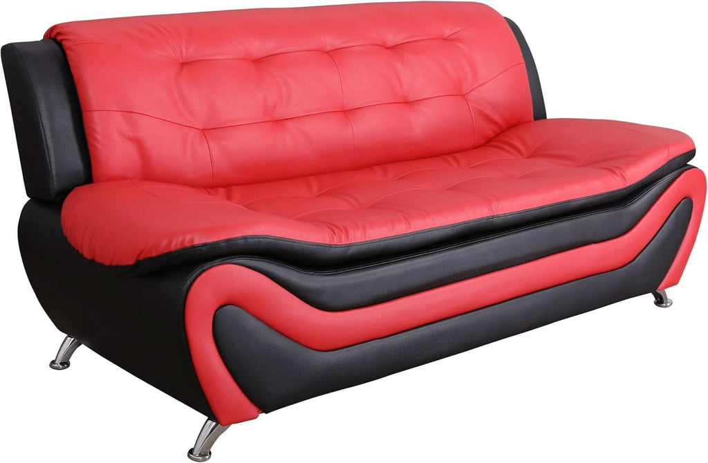 Aldo 3 Piece Modern Sofa Set Black Red Faux Leather