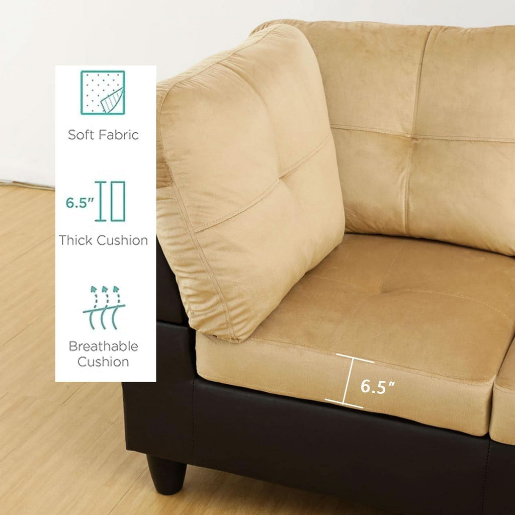 2 Piece L Shaped Sectional Sofa Set Beige Microfiber Right Hand Facing Ideal For Living Room